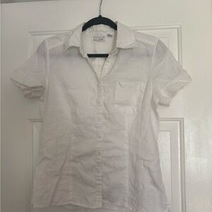 Kim Rogers White Linen Short Sleeve Button-Up